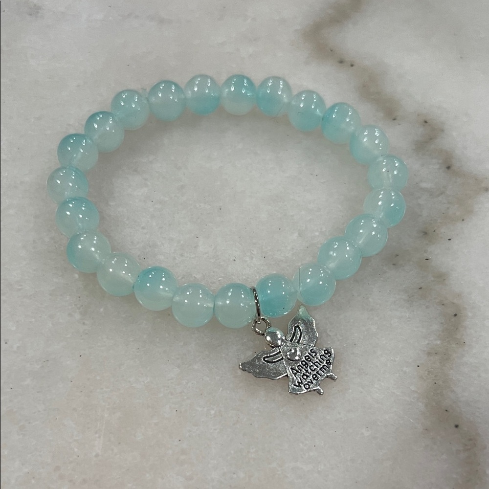 Turquoise Beaded Bracelet with Silver Angel Charm